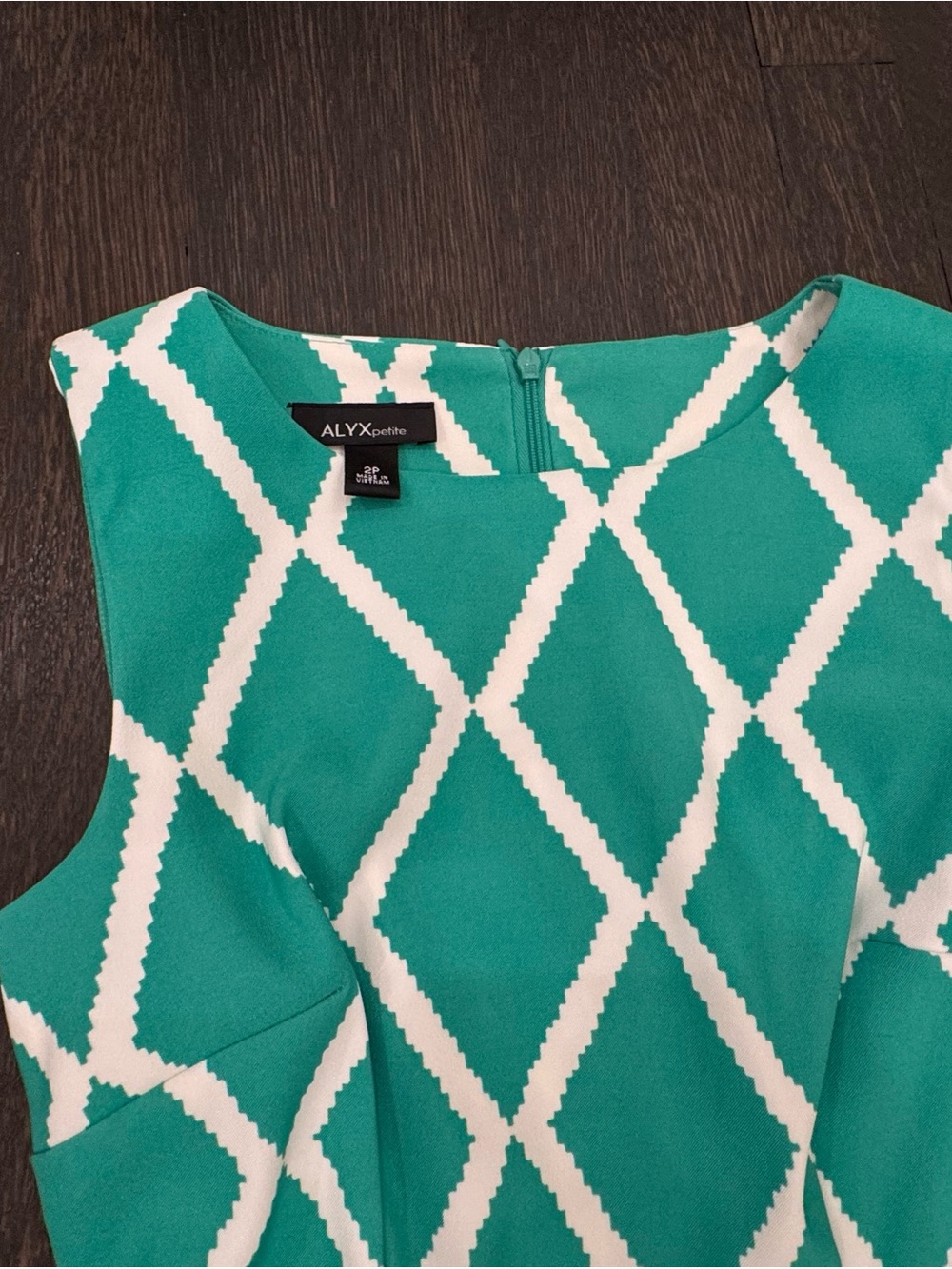 ALYX Teal and White Geometric Midi Sheath Dress - Picture 6 of 12